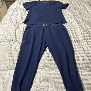 Figs Blue Track Pants with Tapered Cuffs
